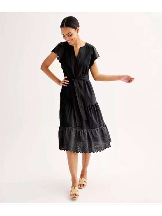 Nine West Dresses & Skirts - Nine West Black Eyelet-Sleeve Tiered Midi Dress
